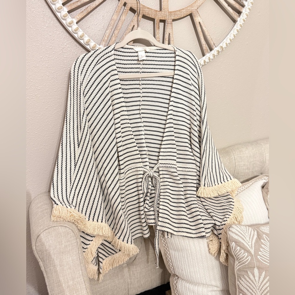 Striped Knit Cardigan with Fringe